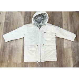 Mulberry Street Womens Sz XL White Oversized Puffer Hooded Winter Coat Full Zip